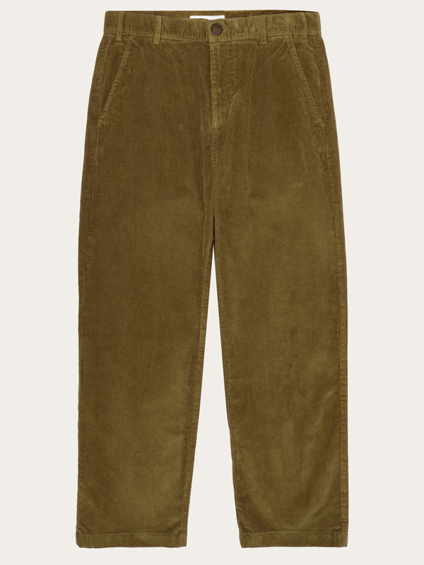 KnowledgeCotton Apparel - MEN FLINT wide corduroy chino pants Pants 1100 Dark Olive