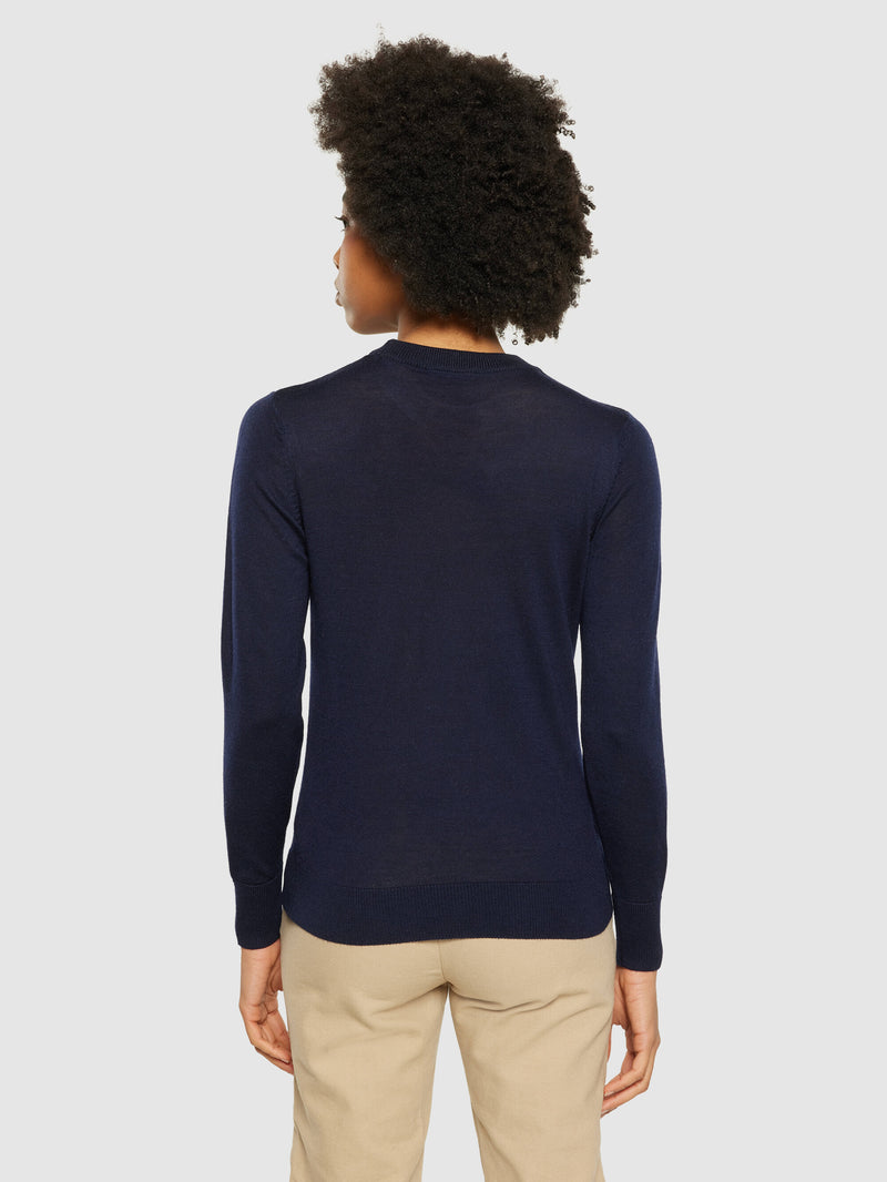 KnowledgeCotton Apparel - WMN Fine merino crew neck - RWS Knits 1001 Total Eclipse