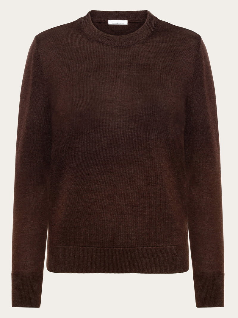 KnowledgeCotton Apparel - WMN Fine merino crew neck - RWS Knits 1243 Demitasse (brown)