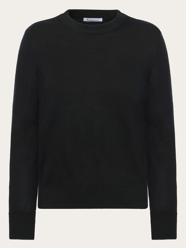 KnowledgeCotton Apparel - WMN Fine merino crew neck - RWS Knits 1300 Black Jet