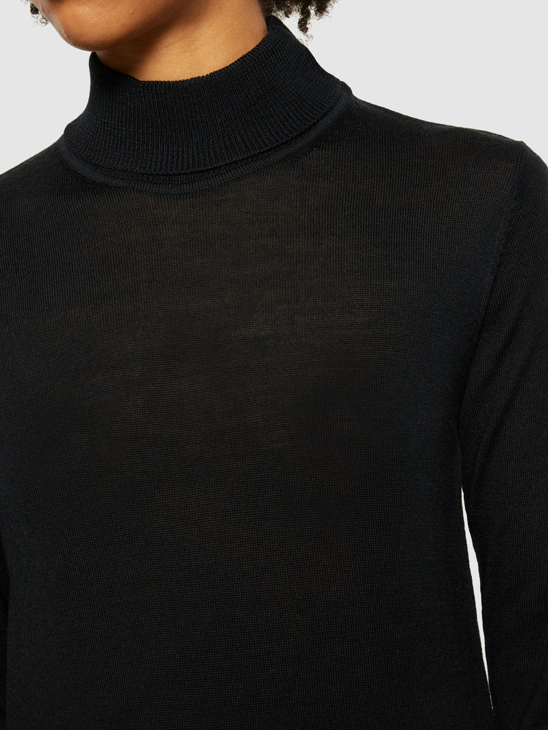 KnowledgeCotton Apparel - WMN Fine merino roll neck - RWS Knits 1300 Black Jet