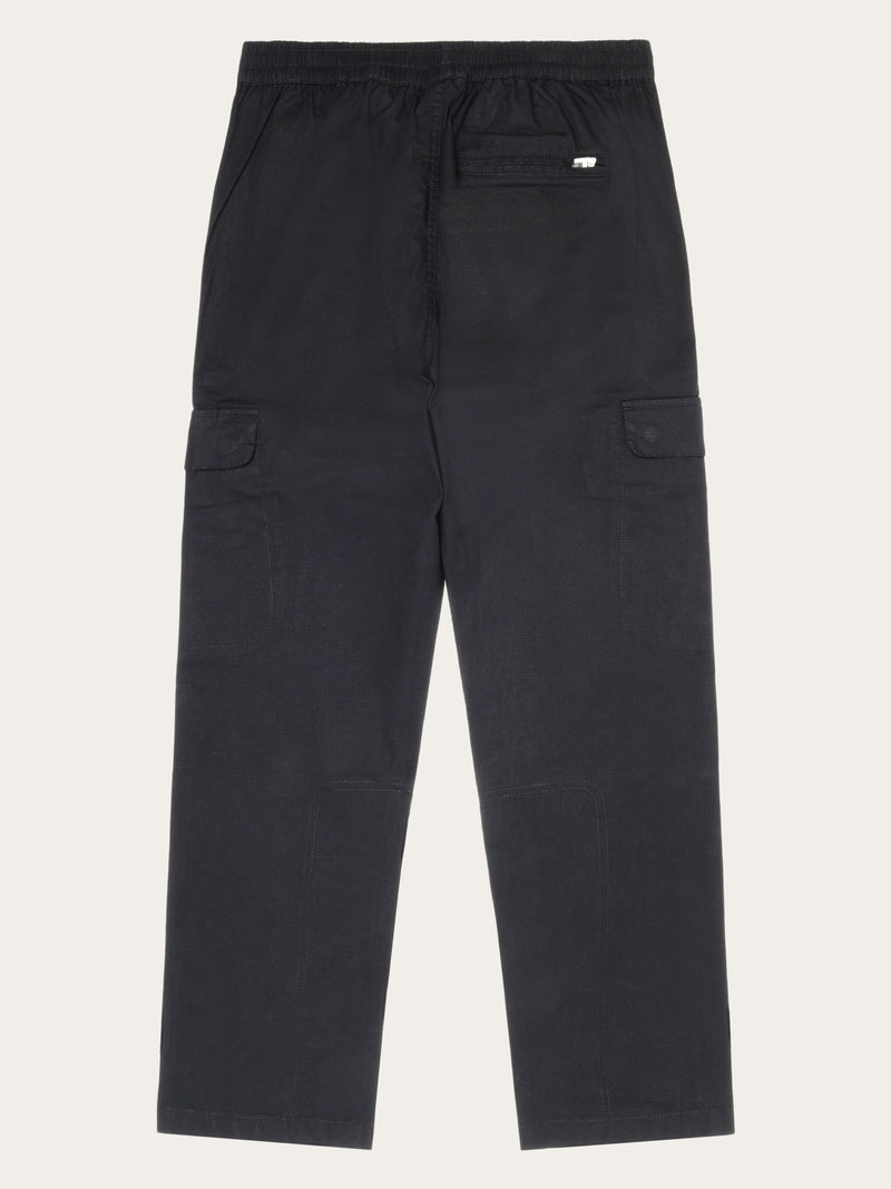 KnowledgeCotton Apparel - MEN Flint Ripstop Belt Cargo Pant - GOTS/Vegan Pants 1300 Black Jet