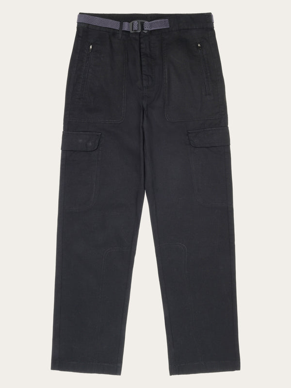 KnowledgeCotton Apparel - MEN Flint Ripstop Belt Cargo Pant - GOTS/Vegan Pants 1300 Black Jet