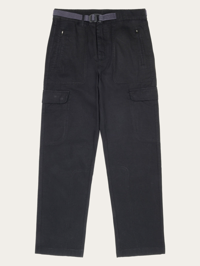 KnowledgeCotton Apparel - MEN Flint Ripstop Belt Cargo Pant - GOTS/Vegan Pants 1300 Black Jet