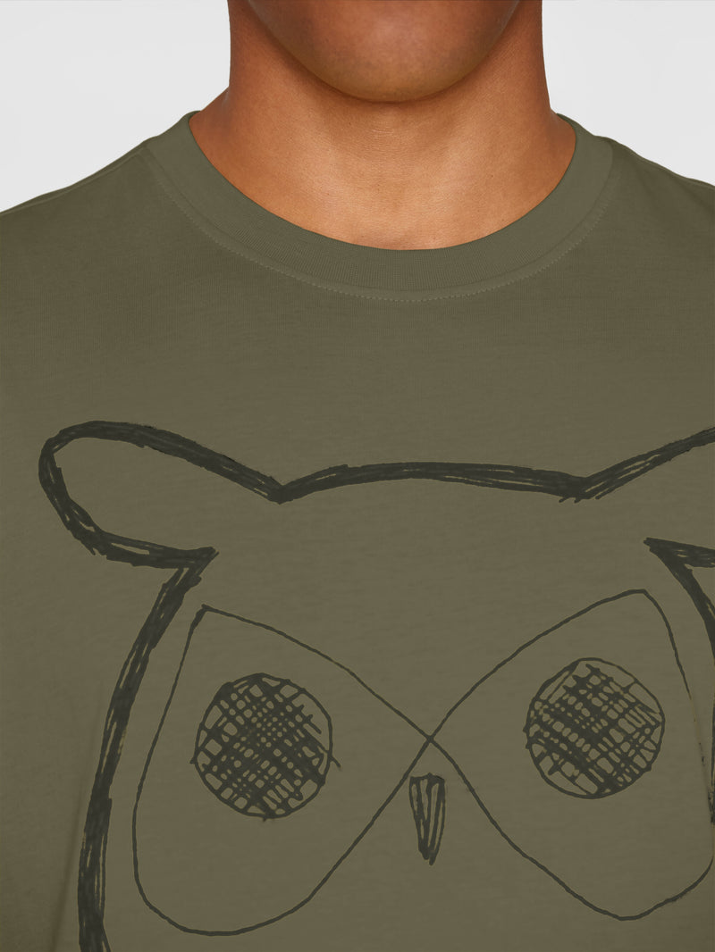 KnowledgeCotton Apparel - MEN Front print t-shirt T-shirts 1068 Burned Olive