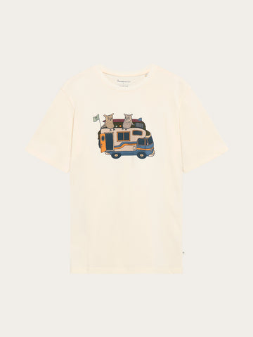 KnowledgeCotton Apparel - MEN Front print t-shirt T-shirts 1387 Egret