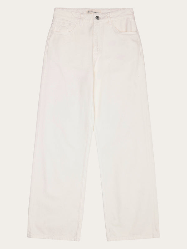 KnowledgeCotton Apparel - WMN GALE straight mid-rise raw twill 5-pocket pants - GOTS/Vegan Pants 1387 Egret