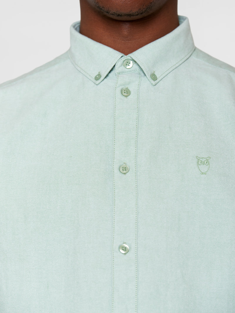 KnowledgeCotton Apparel - MEN Harald Small owl oxford regular fit shirt - GOTS/Vegan Shirts 1454 Shale Green