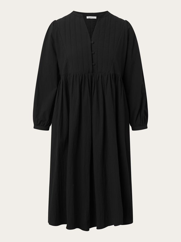KnowledgeCotton Apparel - WMN Heavy seersucker A-shape midi dress Dresses 1300 Black Jet