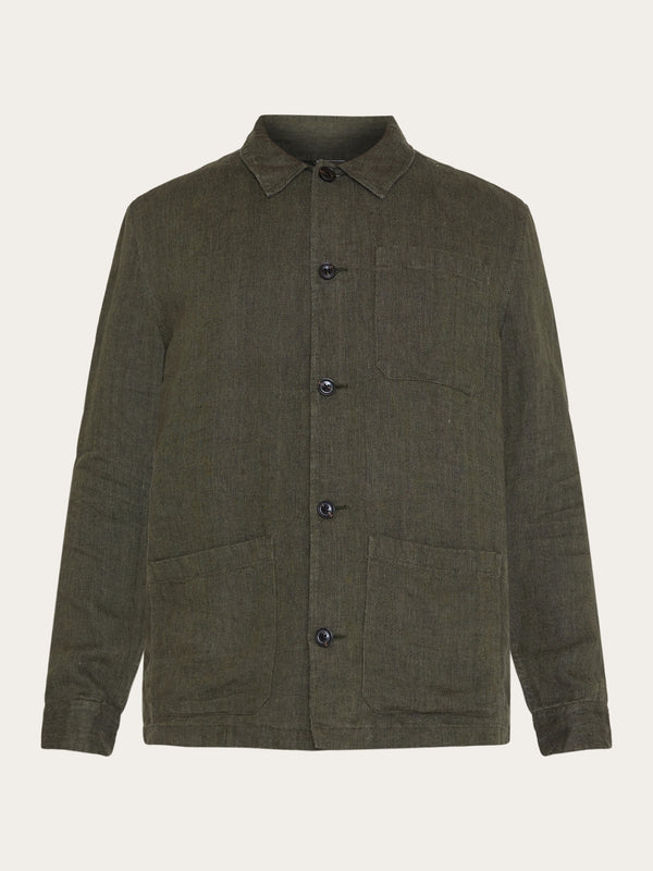 KnowledgeCotton Apparel - MEN Herringbone linen overshirt - GOTS/Vegan Overshirts 1068 Burned Olive