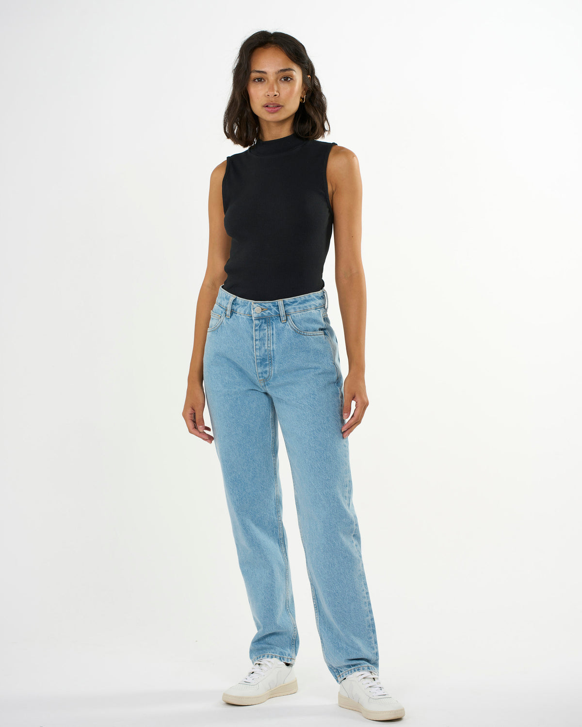 KnowledgeCotton Apparel - WMN High neck rib top T-shirts 1300 Black Jet