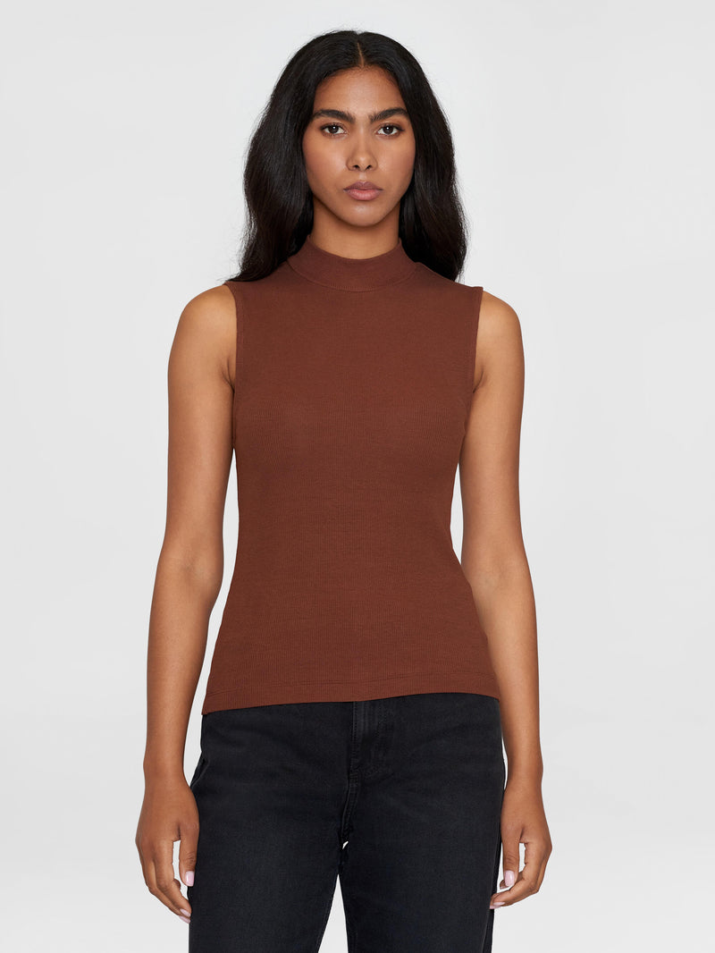 KnowledgeCotton Apparel - WMN High neck rib top T-shirts 1441 Tiramisu