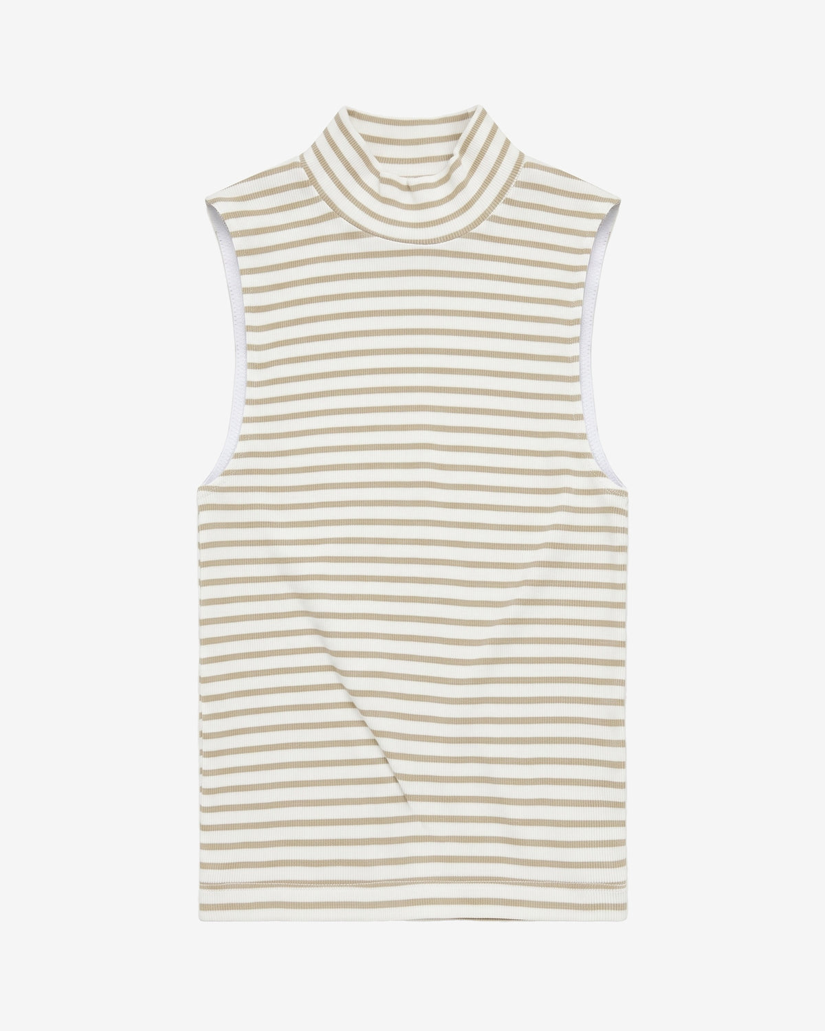 KnowledgeCotton Apparel - WMN High neck rib top T-shirts 8033 Creme Stripe