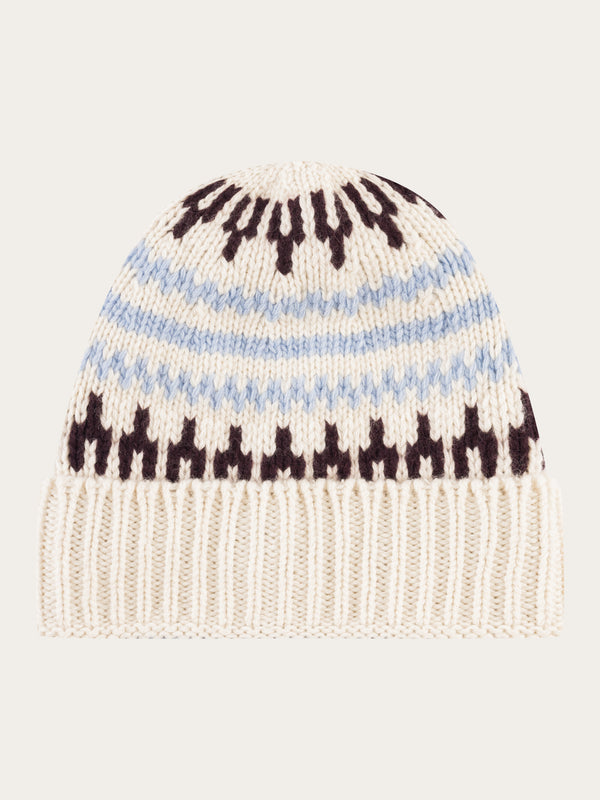 KnowledgeCotton Apparel - UNI High wool beanie with pattern Hats 8020 White stripe
