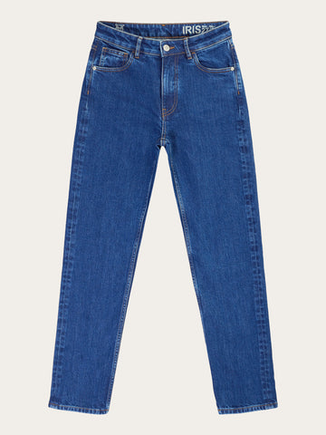 KnowledgeCotton Apparel - WMN IRIS Mom mid-rise medium blue 5-pocket cropped jeans Denim jeans 3043 Medium Blue