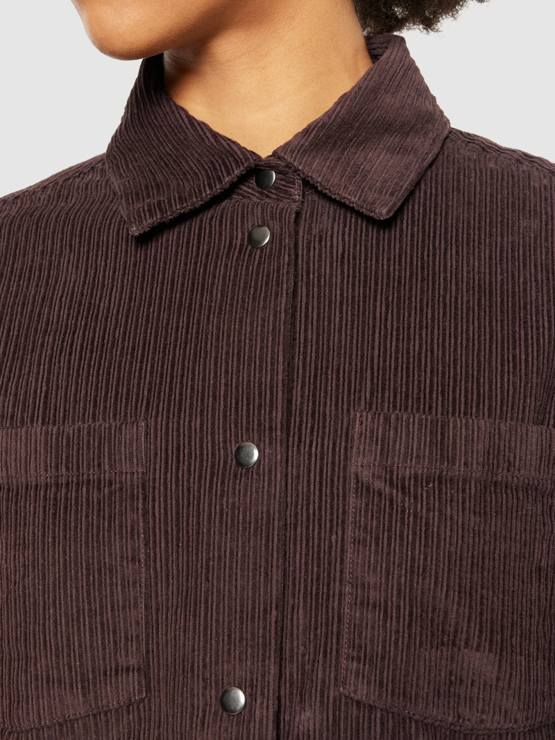 KnowledgeCotton Apparel - WMN Irregular corduroy overshirt- GOTS/Vegan Overshirts 1394 Chocolate Plum