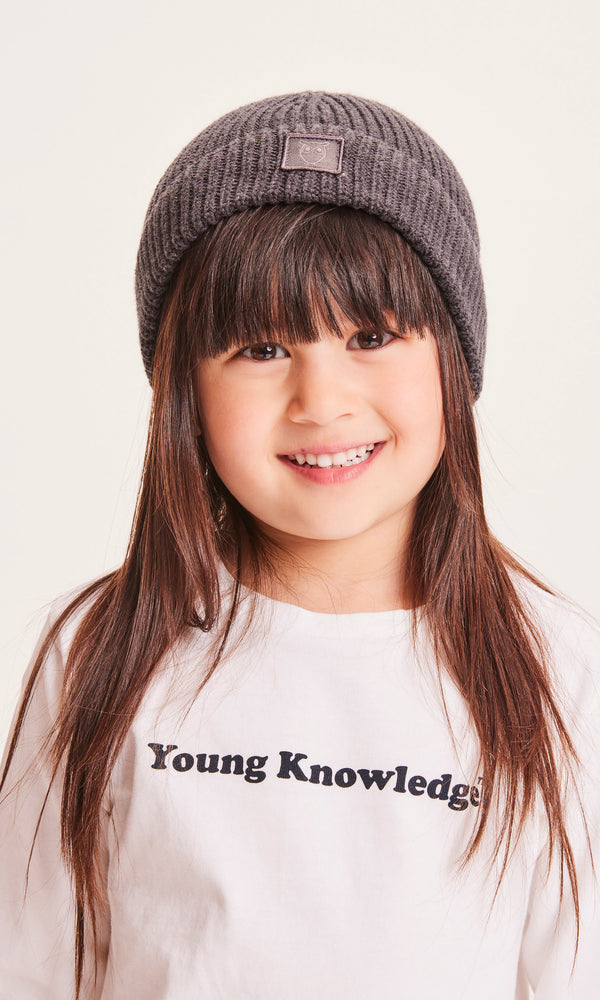 KnowledgeCotton Apparel - YOUNG Kids ribbing hat Hats 1073 Dark Grey Melange