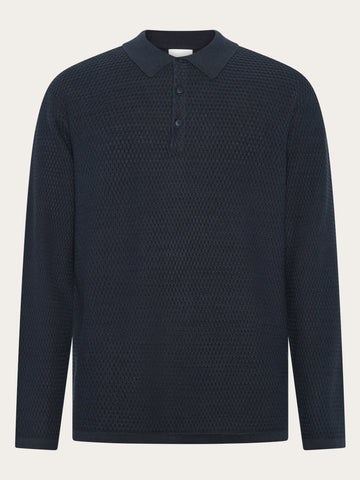 KnowledgeCotton Apparel - MEN Knitted polo Polos 1412 Night Sky