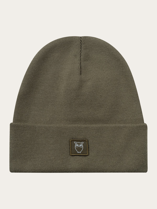 KnowledgeCotton Apparel - UNI Knitted rib beanie Hats 1100 Dark Olive