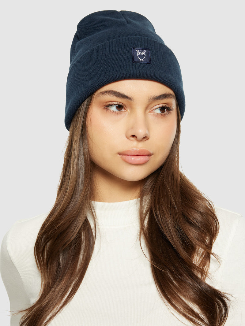 KnowledgeCotton Apparel - UNI Knitted rib beanie Hats 1412 Night Sky