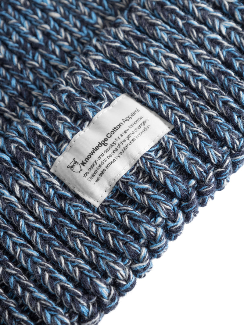 KnowledgeCotton Apparel - MEN Knitted rib hat Hats 9921 Blue AOP
