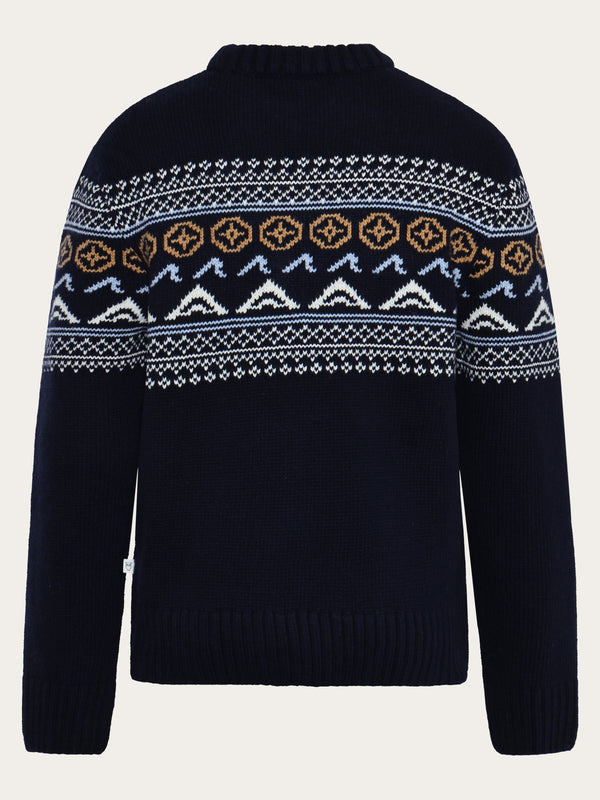 KnowledgeCotton Apparel - MEN Lambswool Crew Neck Knit RWS Knits 1412 Night Sky