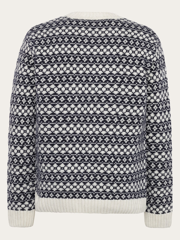 KnowledgeCotton Apparel - MEN Lambswool Crew Neck Knit RWS Knits 8021 Blue stripe