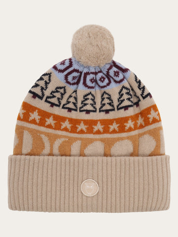 KnowledgeCotton Apparel - UNI Lambswool Jacquard Tassel Hat RWS Hats 9925 Red