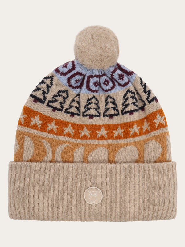 KnowledgeCotton Apparel - UNI Lambswool Jacquard Tassel Hat RWS Hats 9925 Red