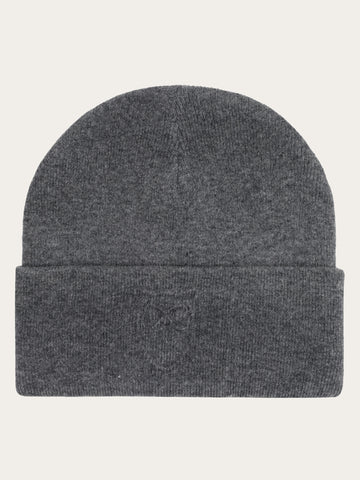 KnowledgeCotton Apparel - UNI Lambswool Logo Embossed Beanie RWS Hats 1073 Dark Grey Melange