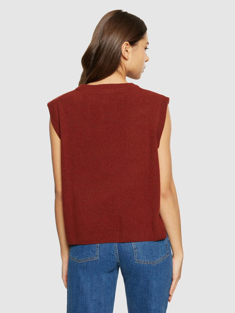 KnowledgeCotton Apparel - WMN Lambswool Vest Knits 1478 Fired Brick