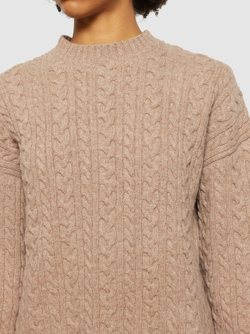 KnowledgeCotton Apparel - WMN Lambswool cable crew neck - RWS Knits 1336 Kelp melange