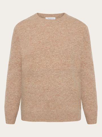 KnowledgeCotton Apparel - WMN Lambswool crew neck Knits 1336 Kelp melange
