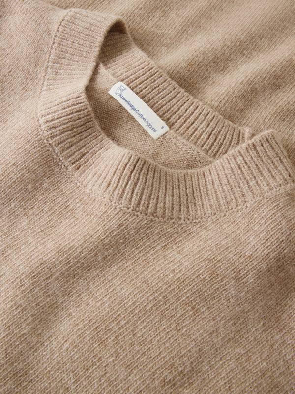 KnowledgeCotton Apparel - WMN Lambswool crew neck sweater Knits 1336 Kelp melange