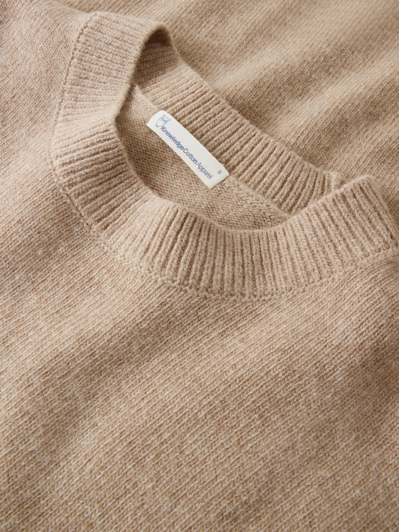 KnowledgeCotton Apparel - WMN Lambswool crew neck sweater Knits 1336 Kelp melange