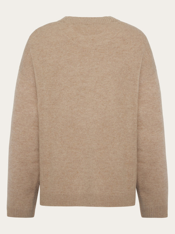 KnowledgeCotton Apparel - WMN Lambswool crew neck sweater Knits 1336 Kelp melange