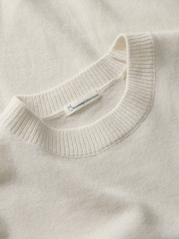KnowledgeCotton Apparel - WMN Lambswool crew neck sweater Knits 1387 Egret