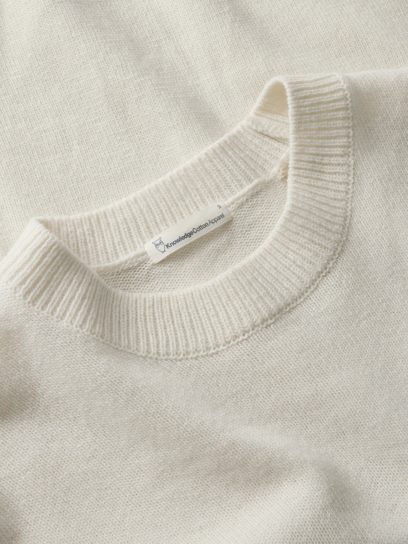 KnowledgeCotton Apparel - WMN Lambswool crew neck sweater Knits 1387 Egret