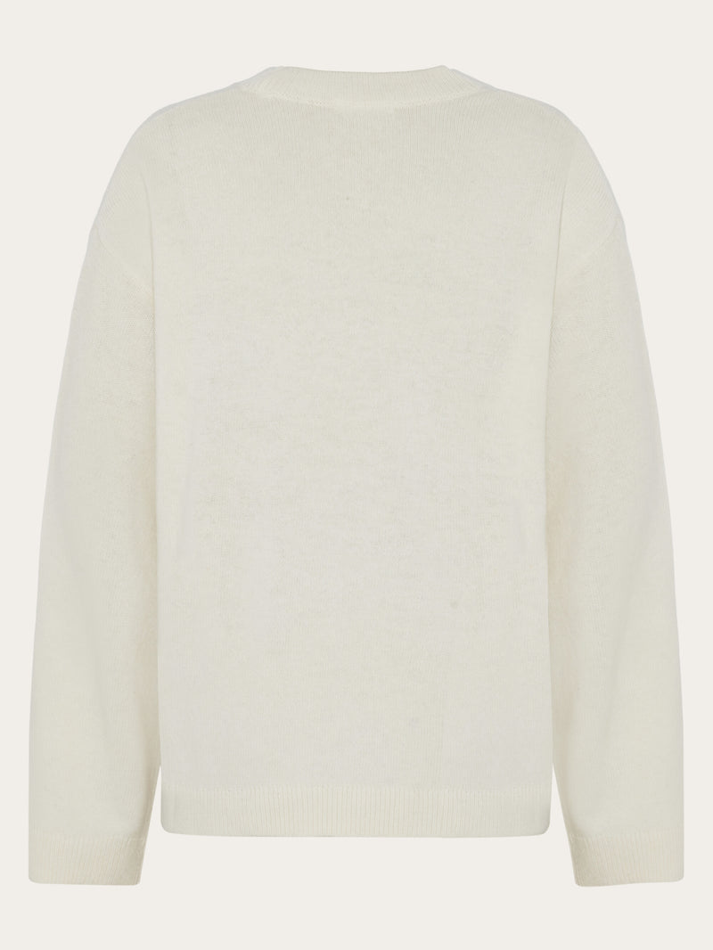 KnowledgeCotton Apparel - WMN Lambswool crew neck sweater Knits 1387 Egret