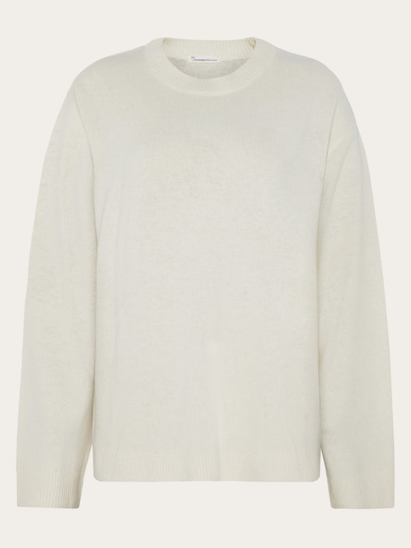 KnowledgeCotton Apparel - WMN Lambswool crew neck sweater Knits 1387 Egret