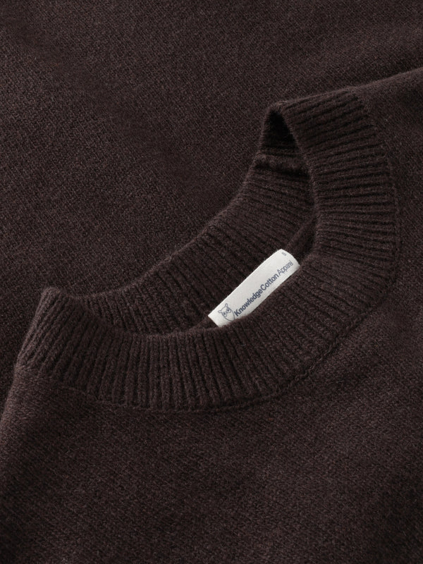 KnowledgeCotton Apparel - WMN Lambswool crew neck sweater Knits 1487 Chocolate Torte