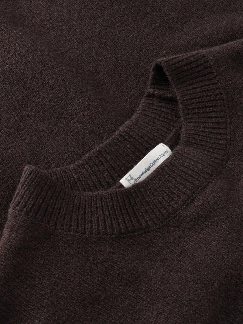 KnowledgeCotton Apparel - WMN Lambswool crew neck sweater Knits 1487 Chocolate Torte