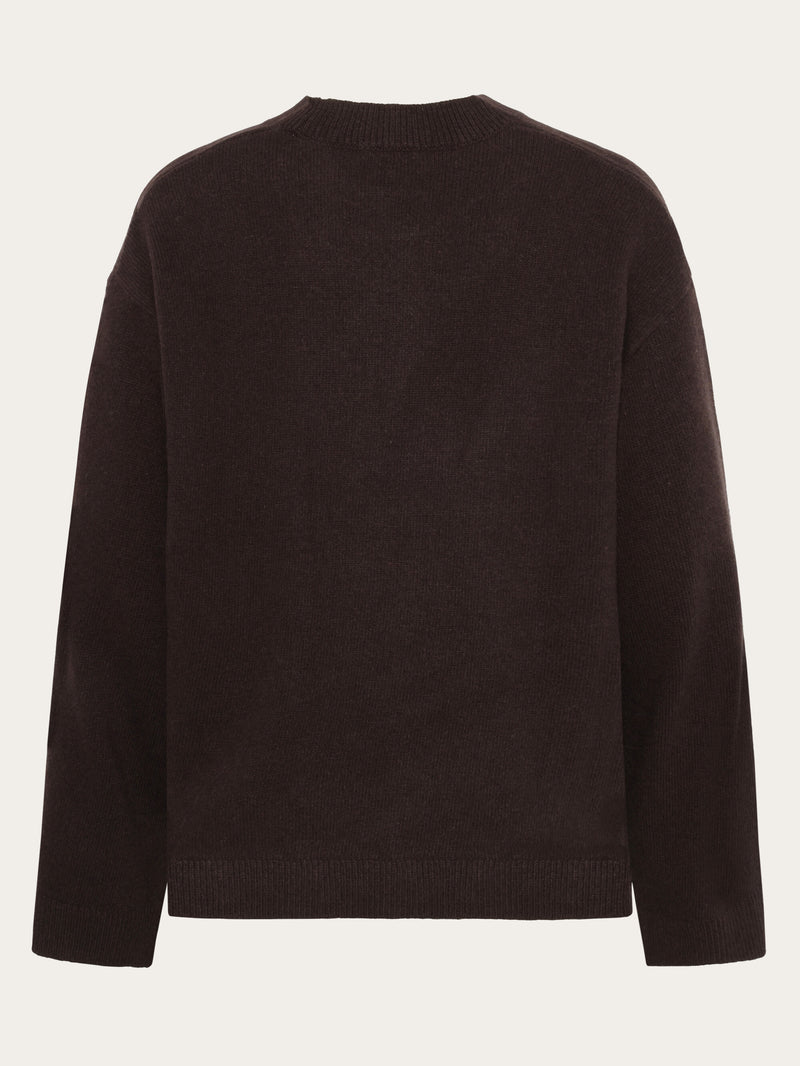KnowledgeCotton Apparel - WMN Lambswool crew neck sweater Knits 1487 Chocolate Torte