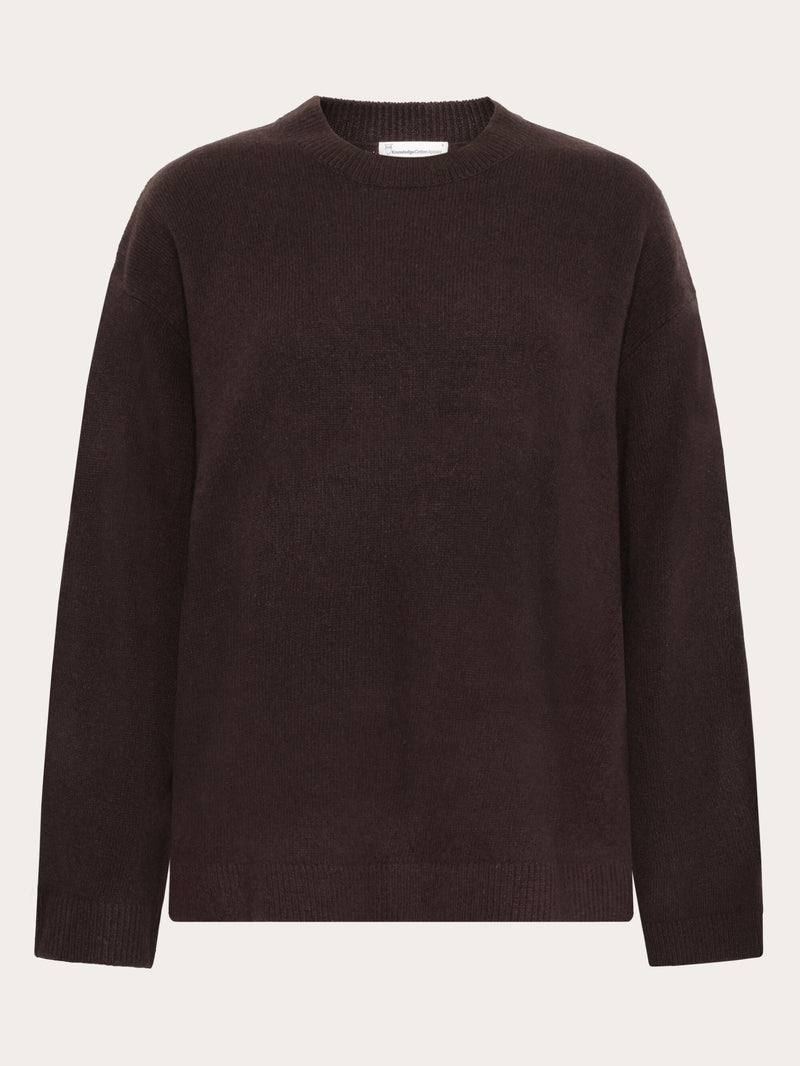 KnowledgeCotton Apparel - WMN Lambswool crew neck sweater Knits 1487 Chocolate Torte