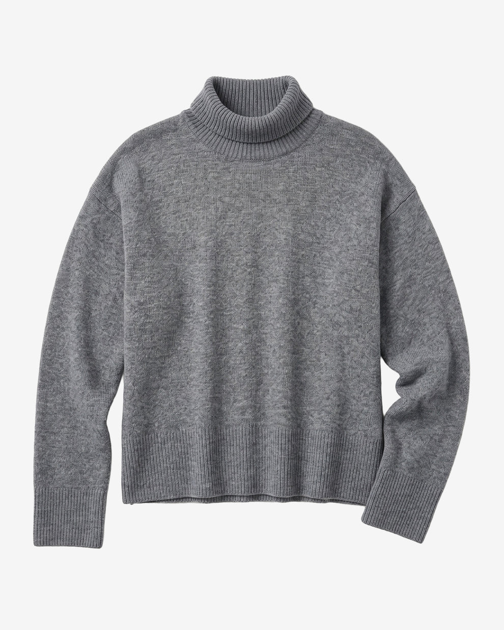 KnowledgeCotton Apparel - WMN Lambswool high neck sweater Knits 1073 Dark Grey Melange