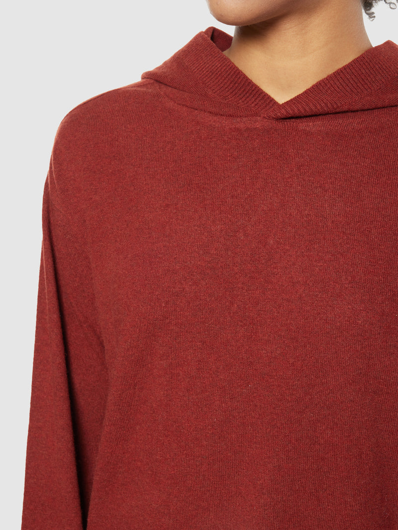 KnowledgeCotton Apparel - WMN Lambswool hood knit - RWS Knits 1478 Fired Brick