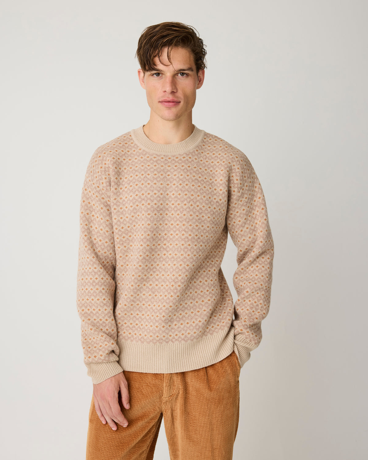 KnowledgeCotton Apparel - MEN Lambswool jacquard sweater Knits 9930 Beige