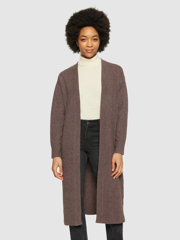 KnowledgeCotton Apparel - WMN Lambswool long cardigan - RWS Knits 1243 Demitasse (brown)