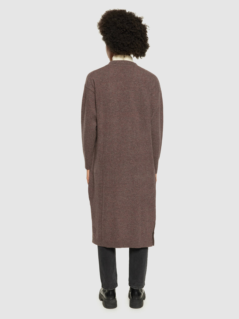 KnowledgeCotton Apparel - WMN Lambswool long cardigan - RWS Knits 1243 Demitasse (brown)