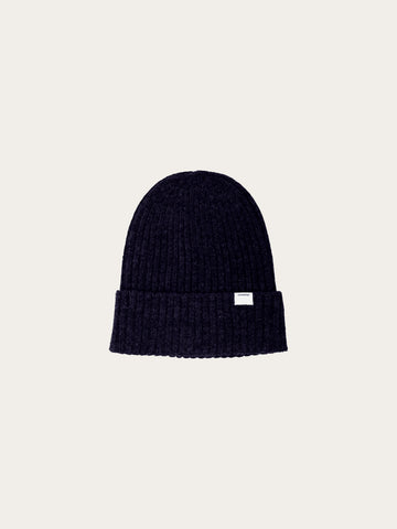 KnowledgeCotton Apparel - UNI Lambswool rib beanie Hats 1001 Total Eclipse